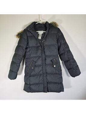 Mademoiselle Jacadi Paris Black Puffer Coat Faux Fur Hood Girls M
